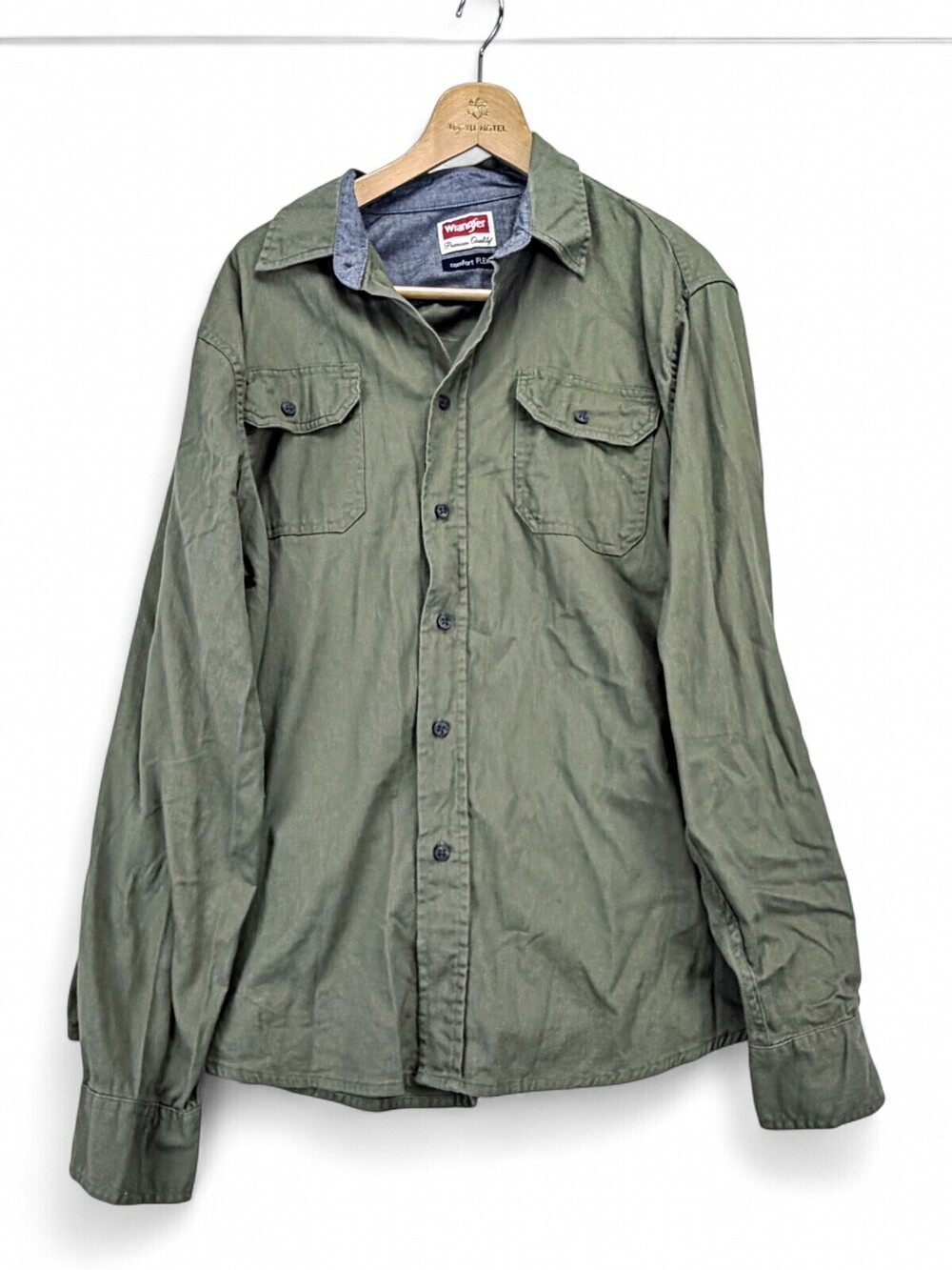 Wrangler Men's Olive Utility Button-Down Shirt L